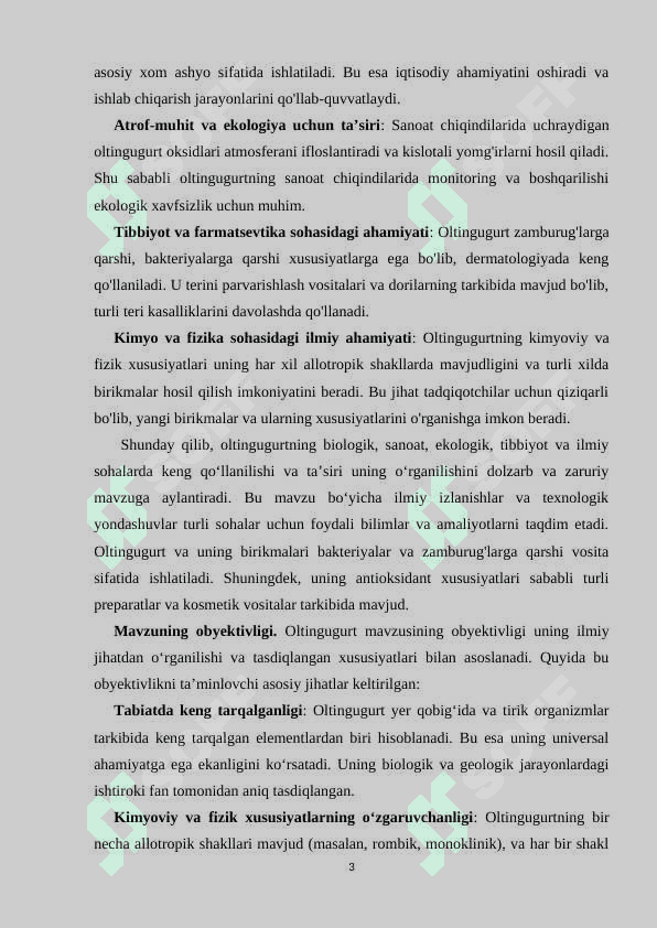 Oltingugurt allotropiyasi, tuzulishi, olinishi va xossalari 3