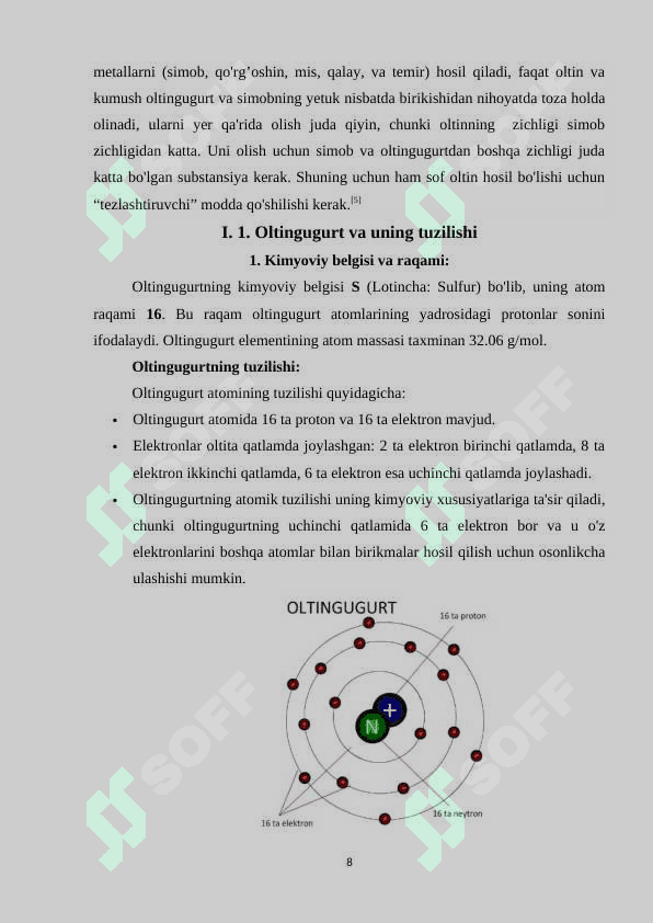 Oltingugurt allotropiyasi, tuzulishi, olinishi va xossalari 8