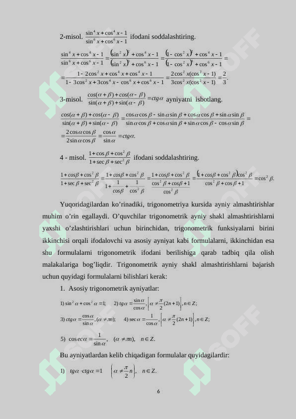 MATEMATIKA KURSIDA HISOBLASH MADANIYATI VA AYNIY ALMASHTIRISHLAR 6