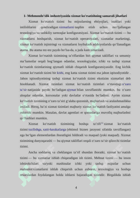 Mehmondo'stlik industryasi xizmat ko'rsatish faoliyatida biznesni rejalashtirish jarayonlari 4