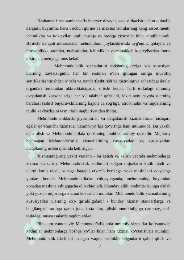 Mehmondo'stlik industryasi xizmat ko'rsatish faoliyatida biznesni rejalashtirish jarayonlari 7