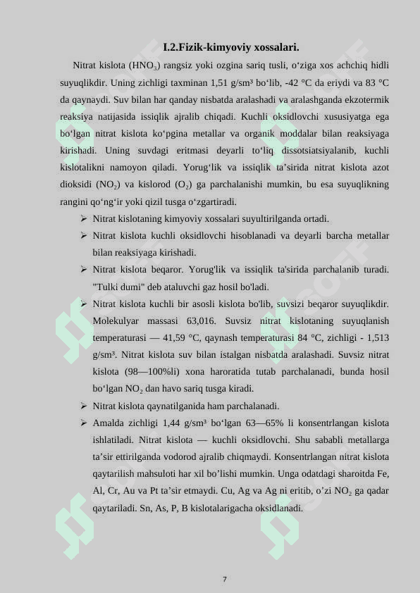 Sanoatda konsentrlangan nitrat kislota olinish usullari va xossalari 7