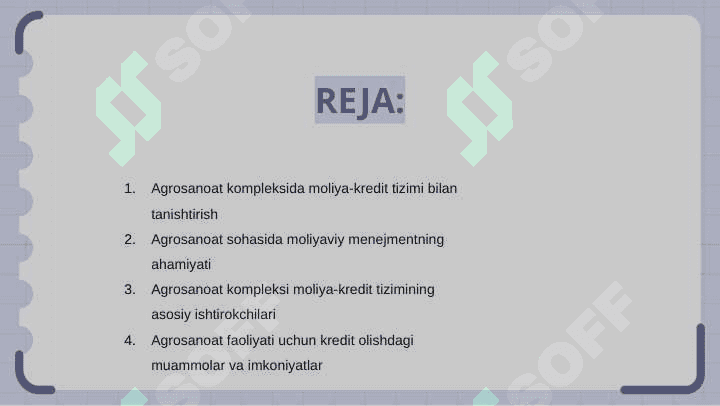 Agrosanoat majmuasi faoliyatida moliya-kredit tizimi 2