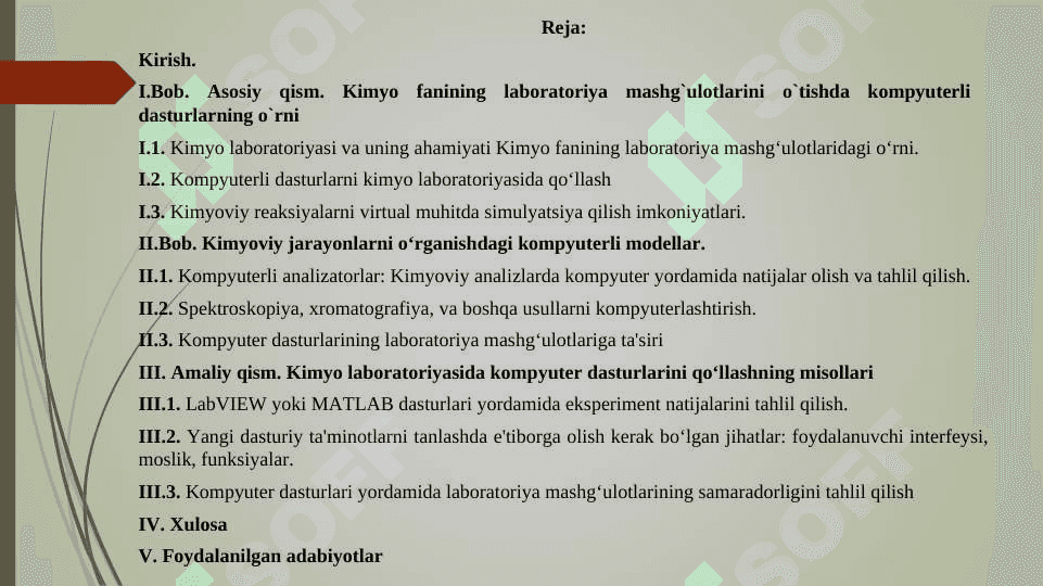 Kimyo fanining laboratoriya mashg`ulotlarini o`tishda   kompyuterli  dasturlarning o`rni 2