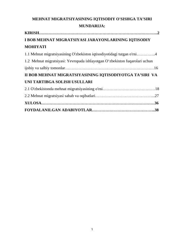 MEHNAT MIGRATSIYASINING IQTISODIY O'SISHGA TA’SIRI