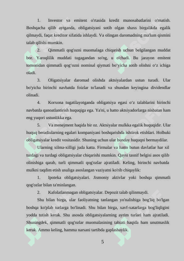 MUDDATIGA KO‘RA OBLIGATSIYALAR TURLARI 5