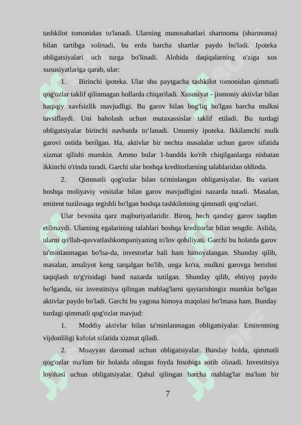 MUDDATIGA KO‘RA OBLIGATSIYALAR TURLARI 7