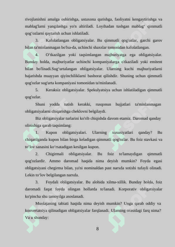 MUDDATIGA KO‘RA OBLIGATSIYALAR TURLARI 8
