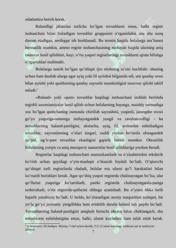 MUSIQA DARSLARIDA MUSIQIY SAVODXONLIKNI TARKIB TOPTIRISH 7
