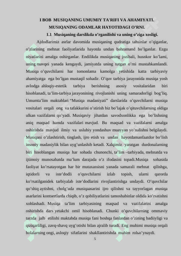 MUSIQA DARSLIGINING O’ZIGA XOSLIGI 5