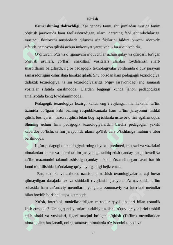 MUSIQA TARBIYASIGA OID ILMIY PEDAGOG TADQIQOTLARNI MUSIQA DARSLARIDA JORIY ETISH 2