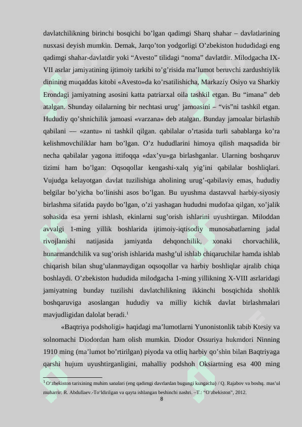 MUSTAQIL O'ZBEKISTON DAVLATINING RIVOJLANISHI 8