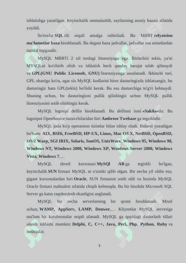MySQL MA’LUMOTLAR BAZASI 5