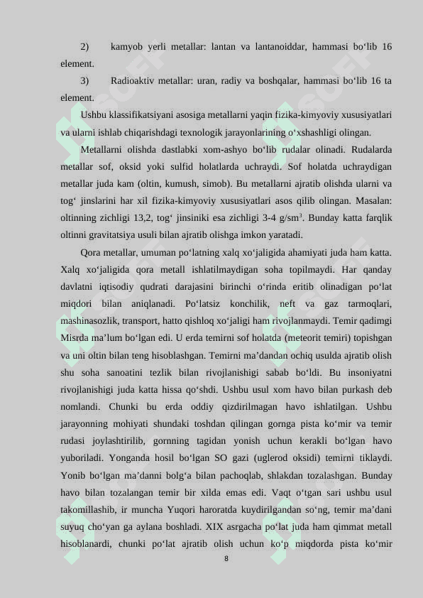 O‘quvchilarga qora metallar ularning turlari tarkibi va qo‘llanishi mavzusini o‘qitish metodikasi 8