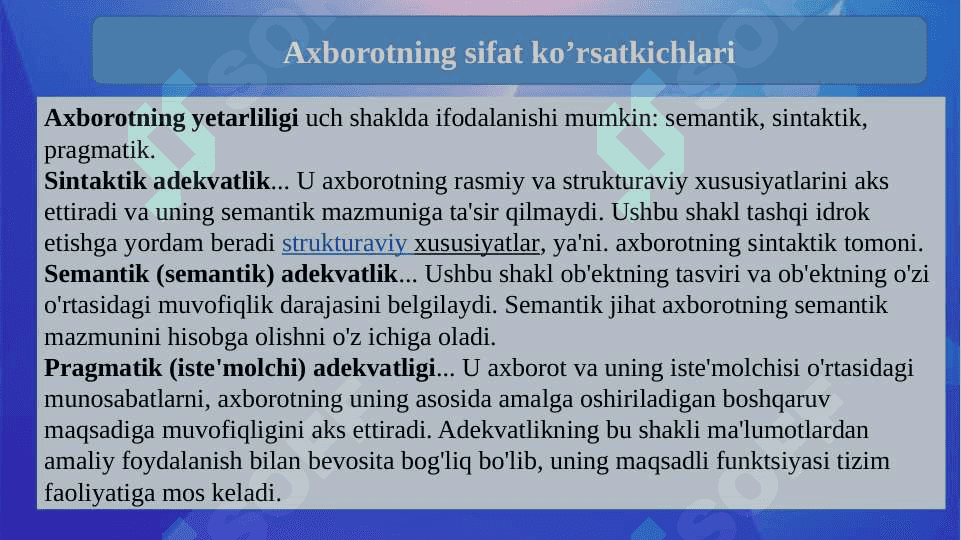 Zamonaviy axborot texnologiyalari va ularni qo‘llanilishi. Axborot texnologiyalarining kontseptual asoslari. 6