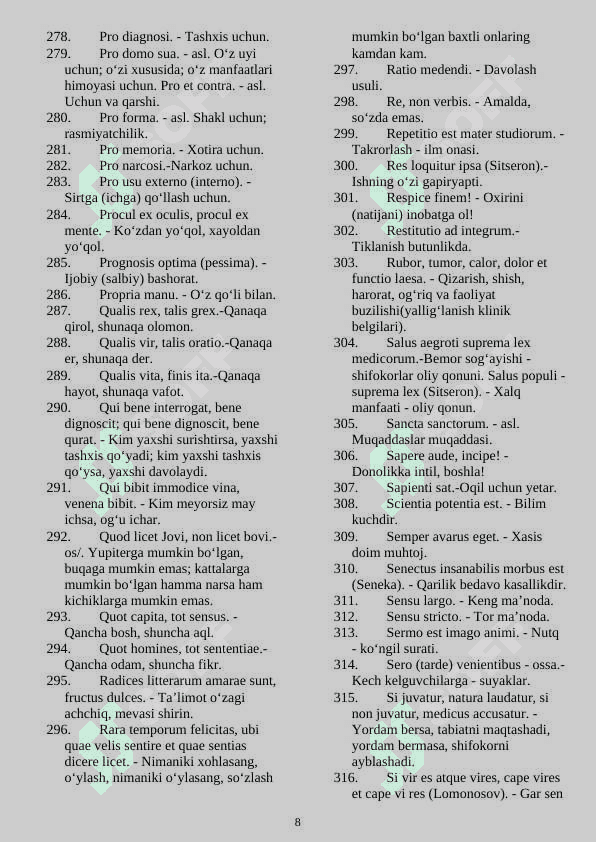 896 ta lug'at Tibbiyot Lotin tilidagi hikmatli so‘zlar, maxsus iboralar, maqollar 8