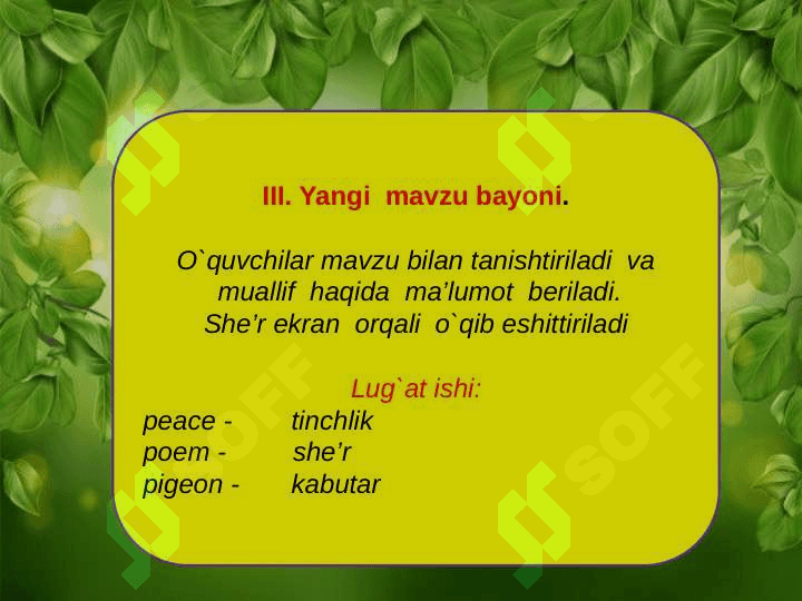 Tinchlik qushi haqida men o‘qigan she’r SHUKUR SA’DULLA 8
