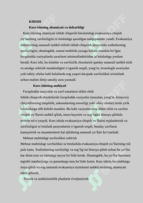 Ishlab chiqarishdagi bino va inshootlardan     evakuatsiya-chiqish yo’llariga bo’lgan xavfsizlikni ta’minlash 3