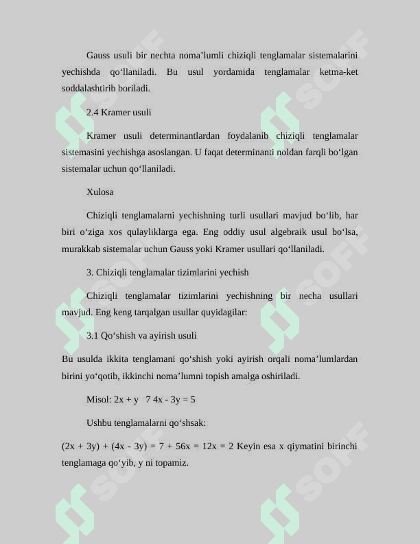 Chiziqli tenglamalarni yechish usullari 2