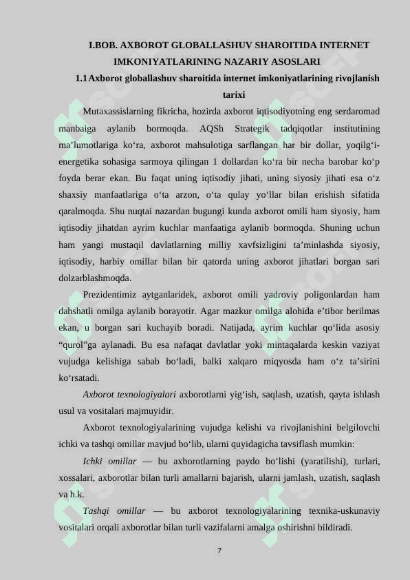 AXBOROT GLOBALLASHUV SHAROITIDA INTERNET IMKONIYATLARI 7