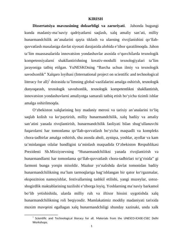 MAKTAB O‘QUVCHILARINING MILLIY HUNARMANDCHILIKKA OID  IJODKORLIK FAOLIYATINI LOYIHALASHTIRISH TEXNOLOGIYASI