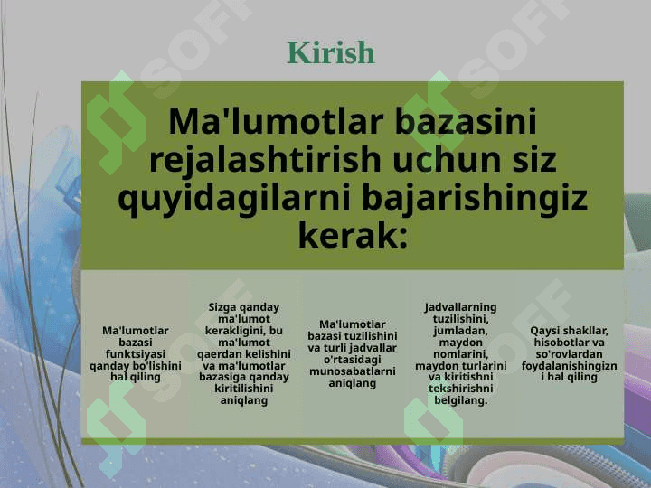 Access dasturining menyu tarkibi 4