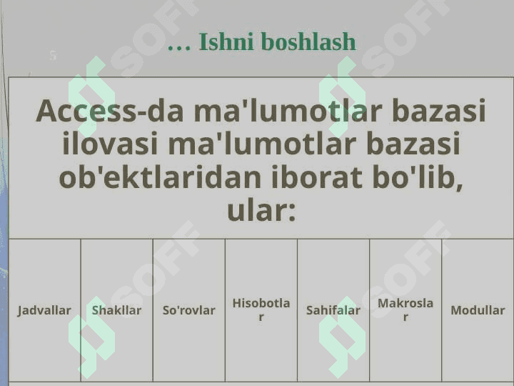Access dasturining menyu tarkibi 5