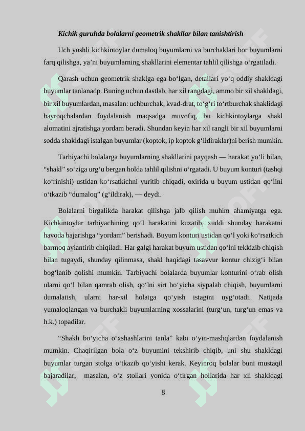 geometrik figuralarni farqlash va nomini aytishga o‘rgatish 8