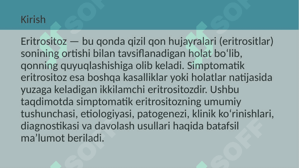 Simptomatik eritrositoz  . Gematologiya 2