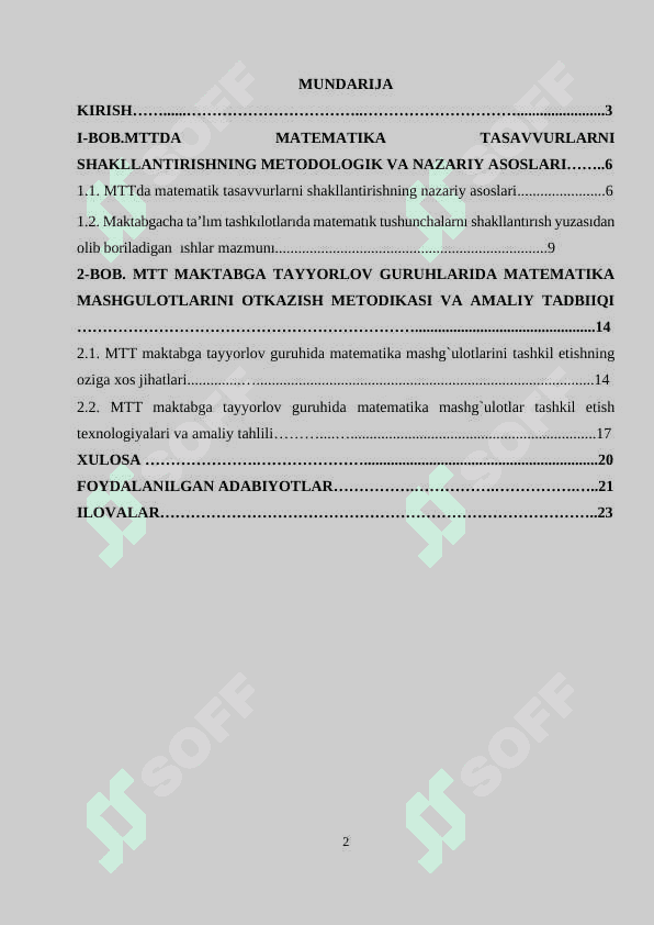 mtt maktabga tayyorlov guruhlarida matematika mashgulotlarini o`tkazish texnologiyasi va tashkil qilish 2