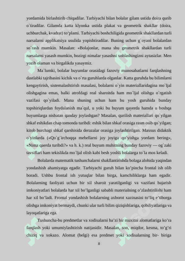 maktabgacha yoshdagi bolalarga  predmetlarni  turli  belgilar bo‘yicha guruhlashni o‘rgatish 8