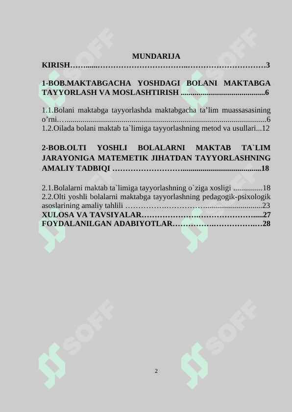 olti yoshli bolalarni maktab ta`lim jarayoniga matematik jihatdan tayyorlashning tayyorlashning pedagogik-psixologik asoslari 2