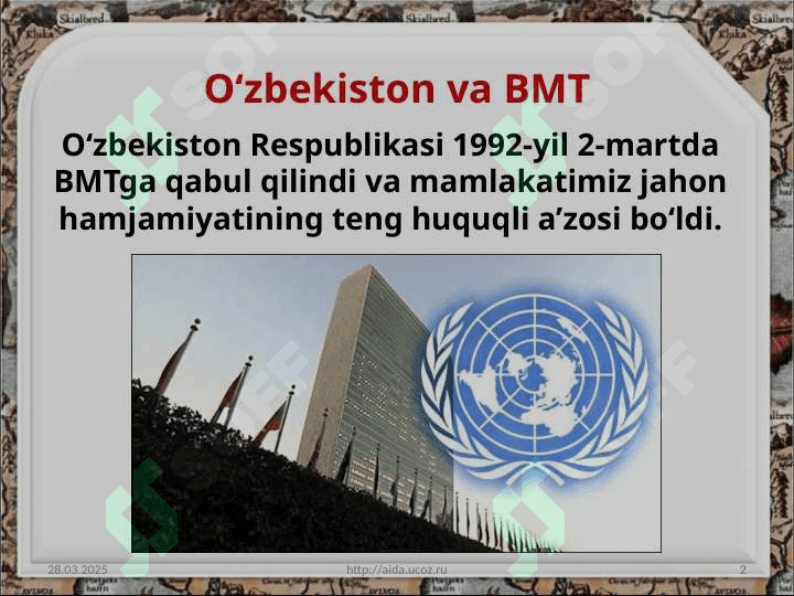 O‘zbekistonning Birlashgan Millatlar Tashkiloti doirasidagi faoliyati va tinchlikparvar tashqi siyosati 2