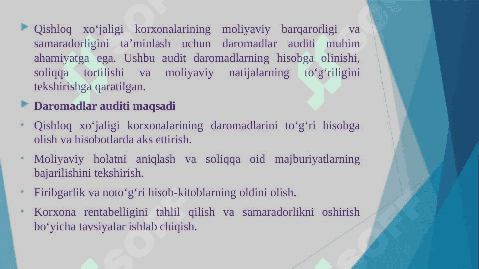 QISHLOQ XO'JALIGIDA DAROMADLAR VA ULARNING TO'G'RI TURKUMLANGANLIGINI TEKSHIRISH 2