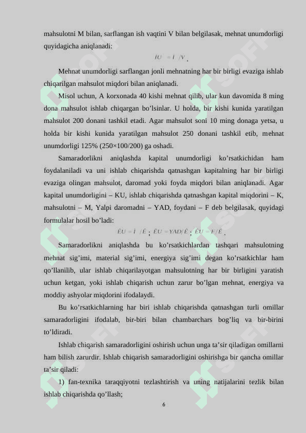 ISHLAB CHIQARISHNING SAMARADORLIGI VA UNING KO’RSATKICHLARI 6