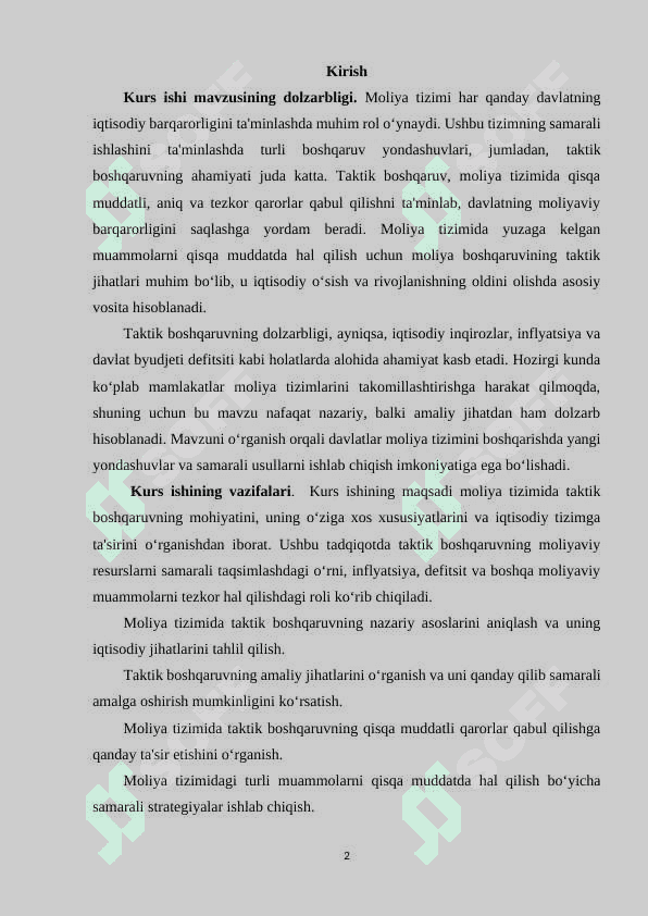 Moliya tizimida taktik boshqaruvning ahamiyati 2