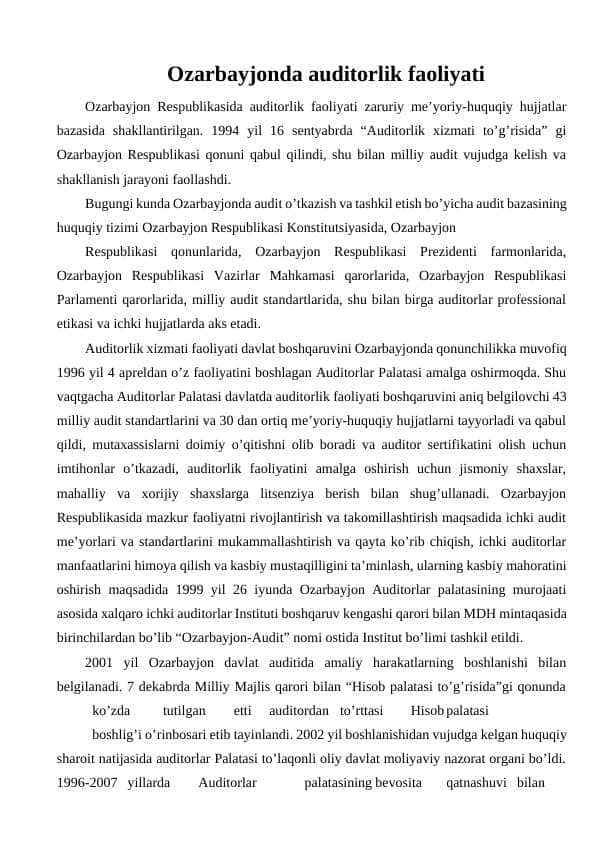 Ozarbayjonda auditorlik faoliyati 1