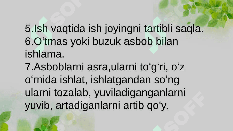 Texnalogiya fanlarida texnik xavfsizlik qoidalari 3