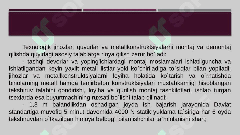 JIHOZLARNI O`RNATISH, SOZLASH VA TA`MIRLASHDA  MEHNATNI  MUHOFAZA QILISH VA YONG’IN XAVFSIZLIGI 8
