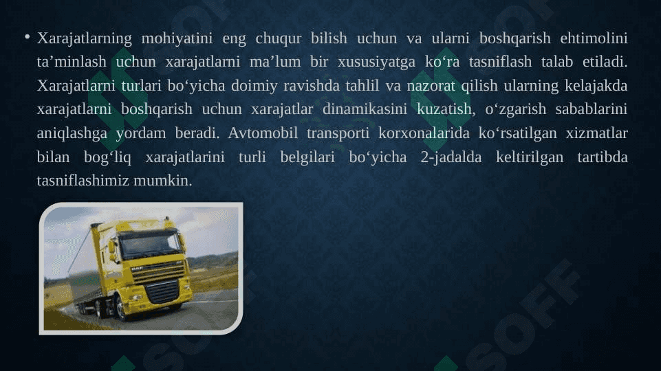 AVTOTRANSPORT KORXONALARIDA XARAJATLAR HISOBI 6