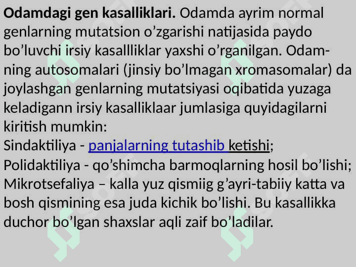 Gen kasalliklari. Odamlarda normal va patologik belgilarning irsiylanishi 2