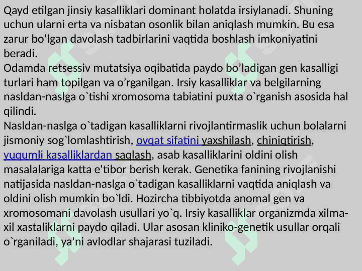 Gen kasalliklari. Odamlarda normal va patologik belgilarning irsiylanishi 3