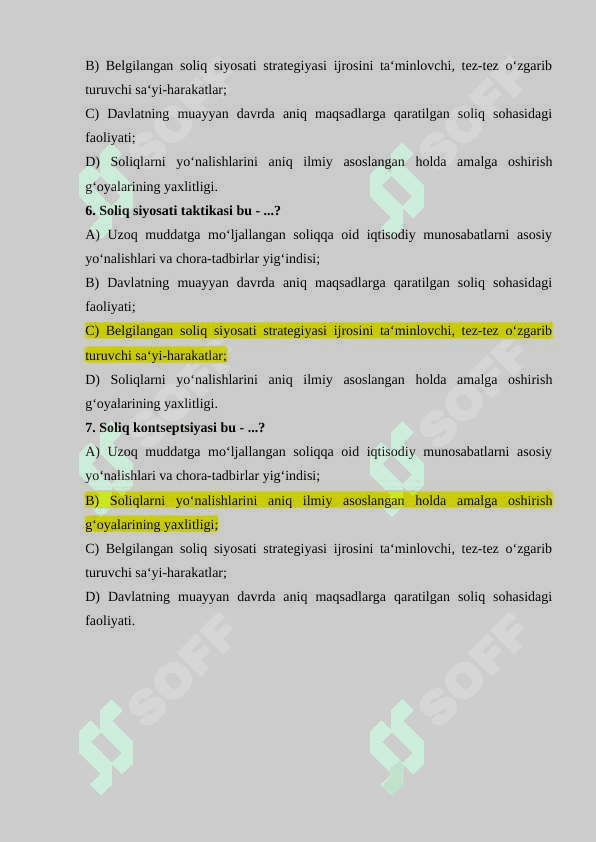 Soliqdan test savollari javoblari bilan 6