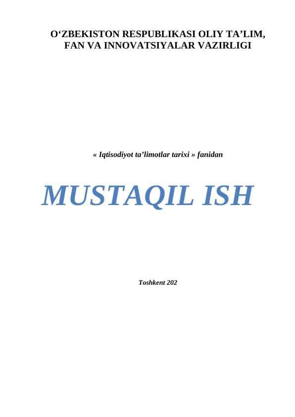 Iqtisodiy ta’limotlar tarixi faniga kirish