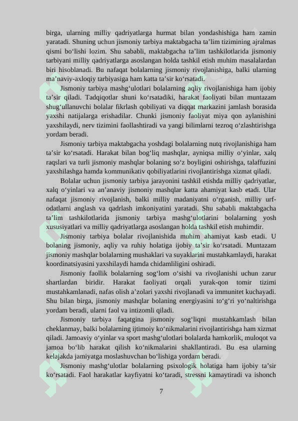 Maktabgacha ta’lim tashkiliotlarida jismoniy tarbiyani tashkil etishda  milliy qadriyatlardan foydalanish 7