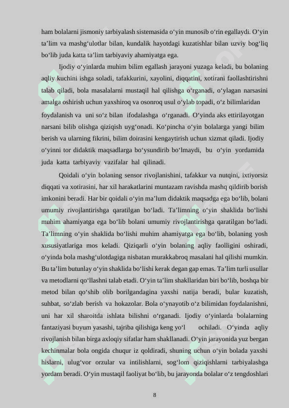 O‘YIN BOLA FAOLIYATINING ASOSIY TURI SIFATIDA 8