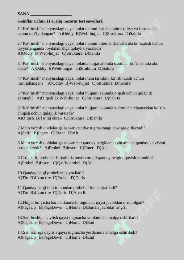 INFORMATIKA fanidan  NAZORAT ISHLARI DAFTARI 4