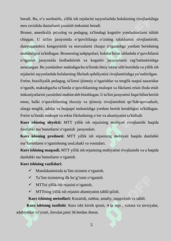 Maktabgacha ta'lim tashkilotining yillik ish rejasining mohiyati 5