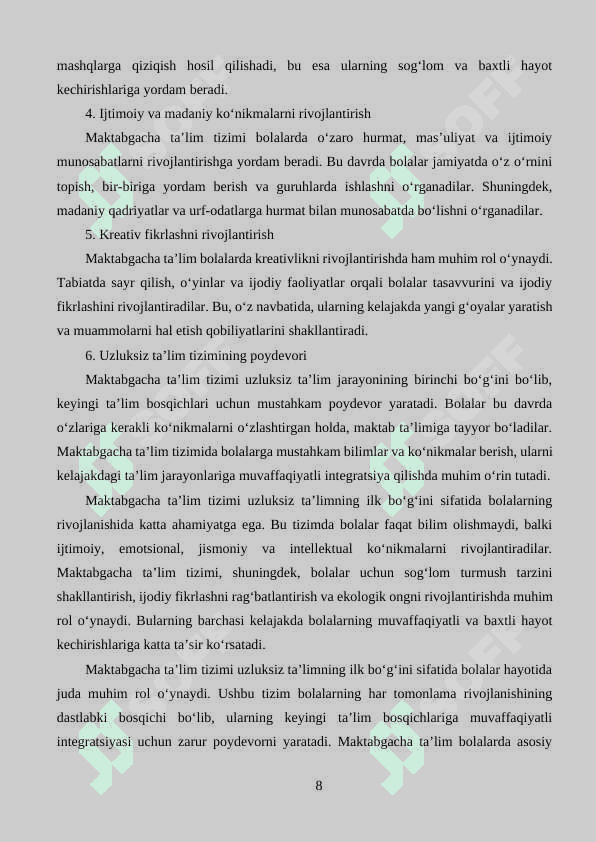 Maktabgacha ta'lim tashkilotining yillik ish rejasining mohiyati 8