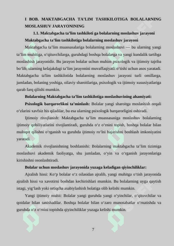 Maktabgacha ta'lim tashkilotiga bolaning moslashuvida tarbiyachining kasbiy kompetensiyalari 7